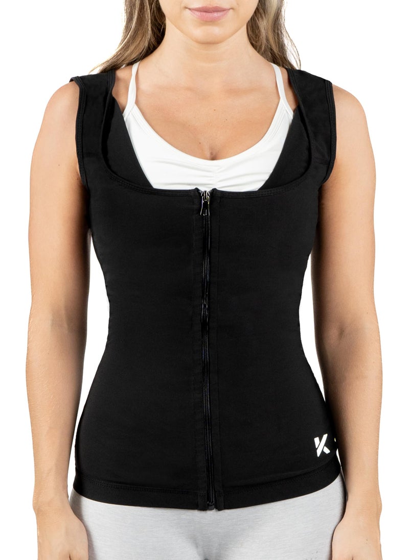 Kewlioo Women's Heat Trapping Zipper Sweat Enhancing Vest - Comfortable Sauna Suit Shirt Jacket Vest - Sweat Compression Top Shapewear Zipup Closure for Women Gym Workout Yoga (Black, L-XL) - Image 2